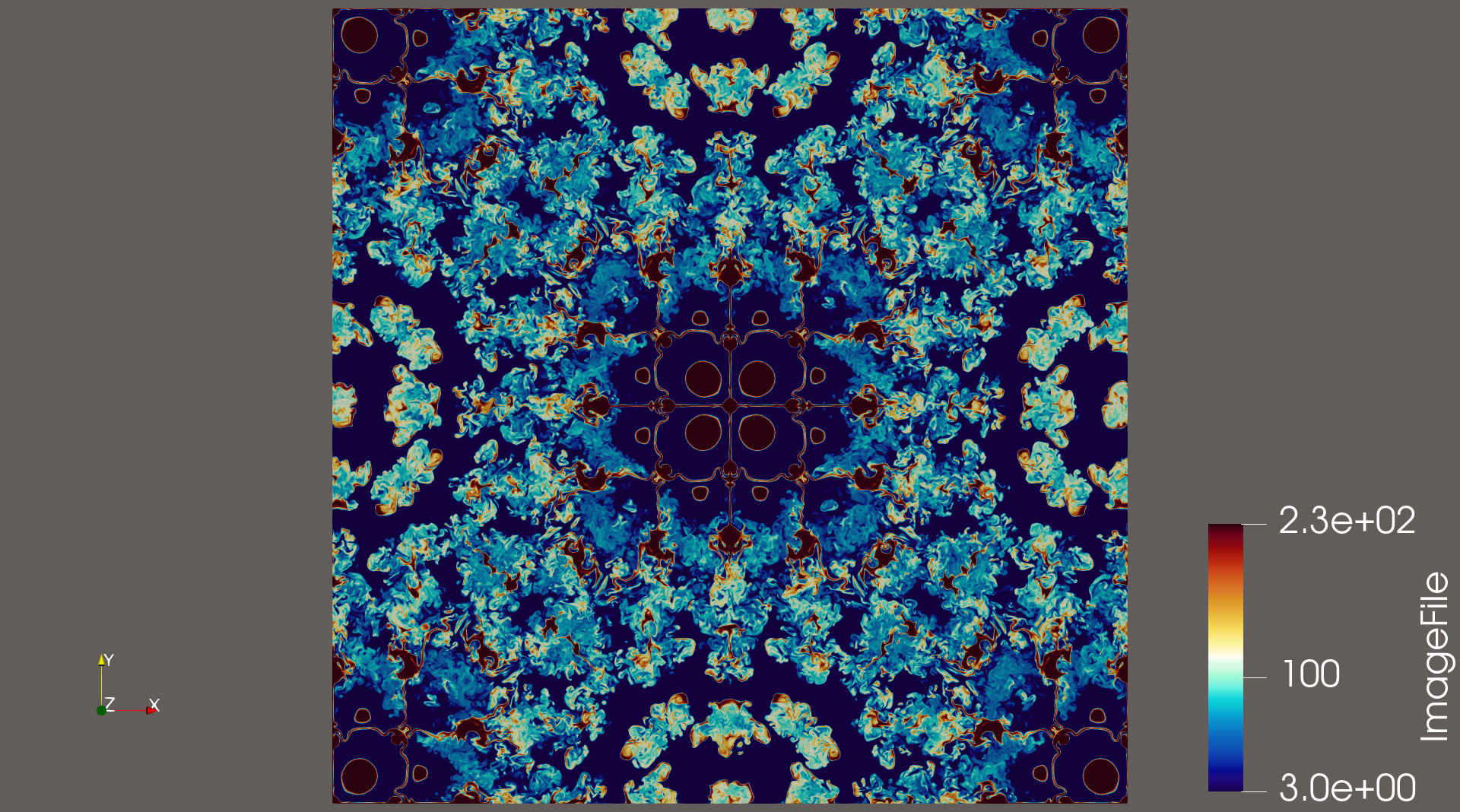 Orthogonal slice through the Richtmyer–Meshkov volume